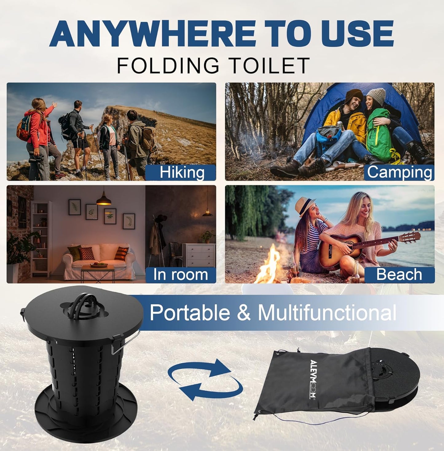 Compact Camping Toilet with Adjustable Seat