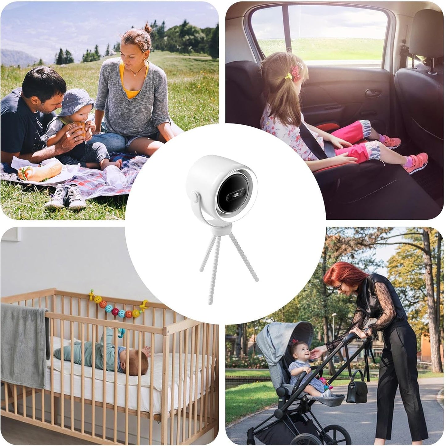 Portable Baby Stroller Fan with LED Nightlight 100 Settings
