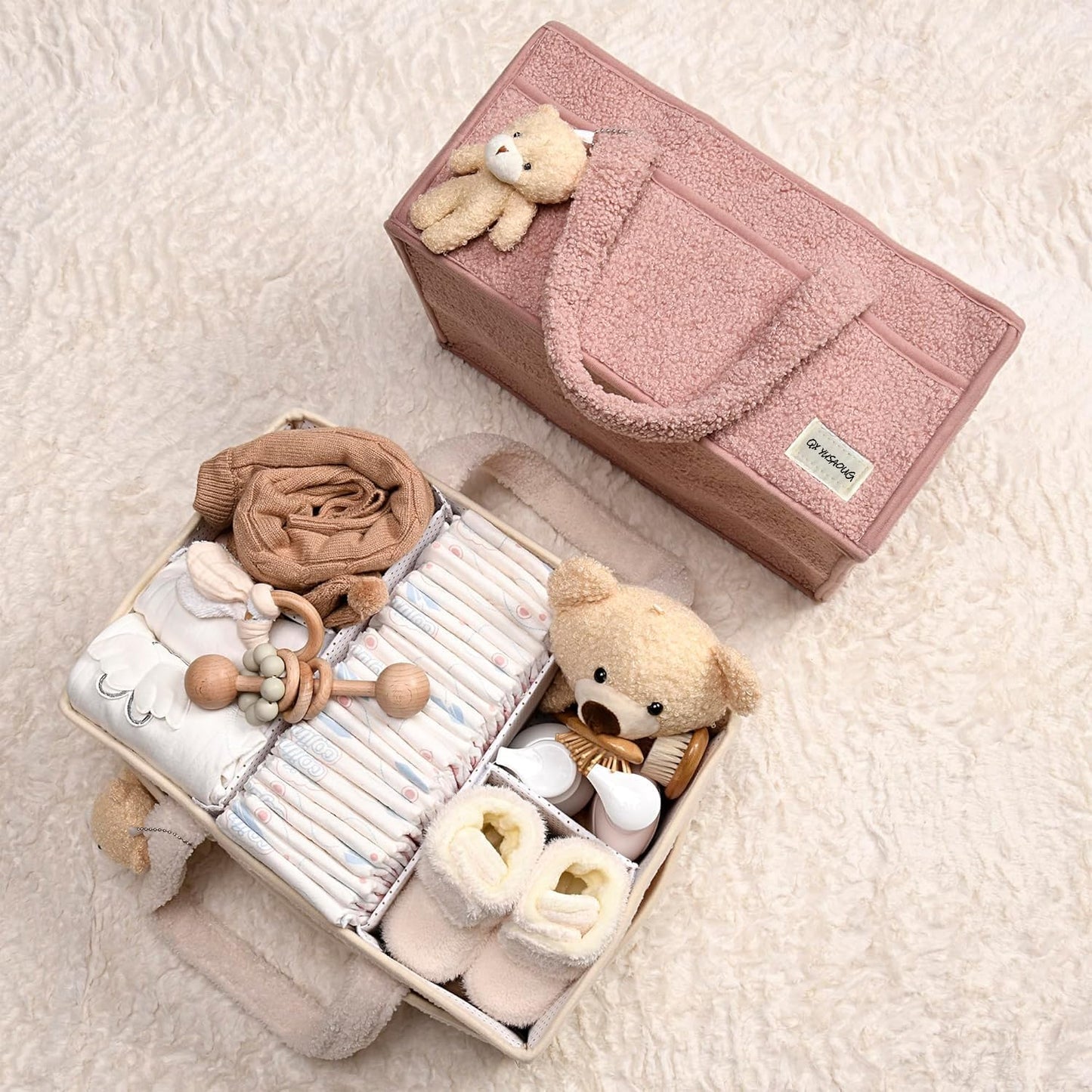 Soft Baby Diaper Caddy Storage Basket with Pockets