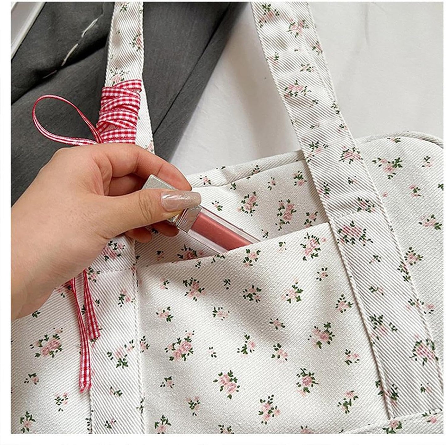 Big Cotton Travel Bag with Ribbon Detail
