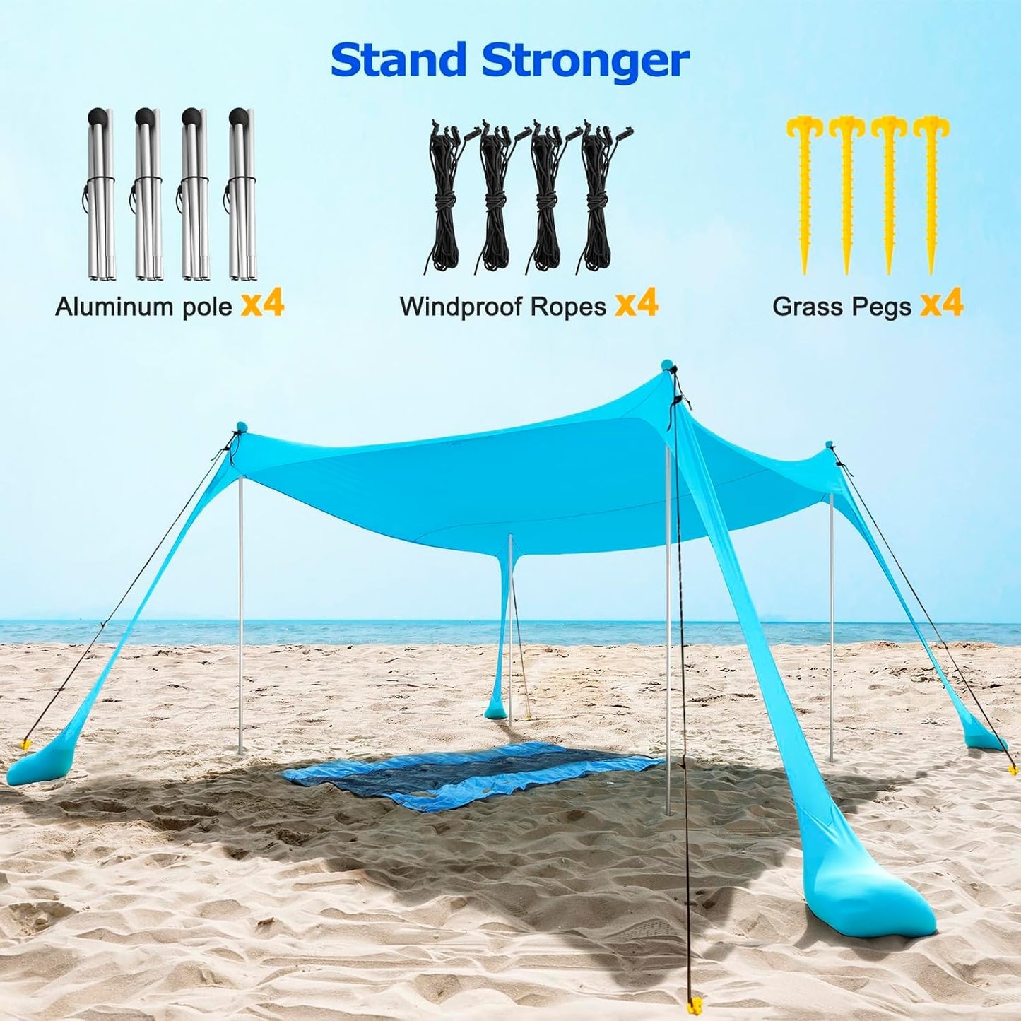 Sun Protection Large Beach Canopy with Metal Poles