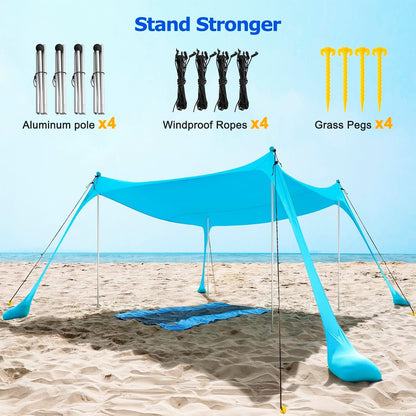 Sun Protection Large Beach Canopy with Metal Poles