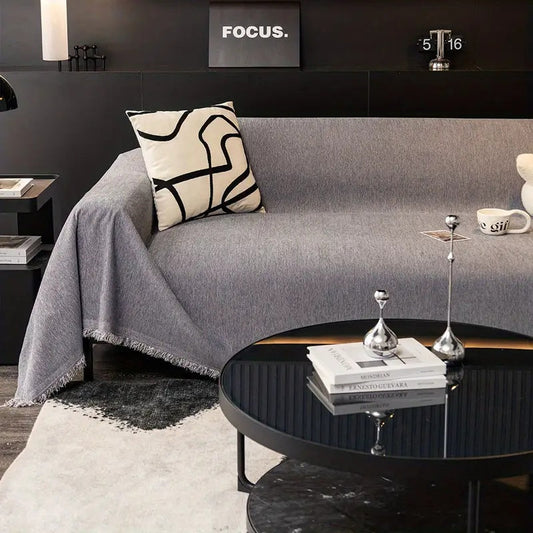 Simple Sofa Slipcover with Fringe Trim - Pexav