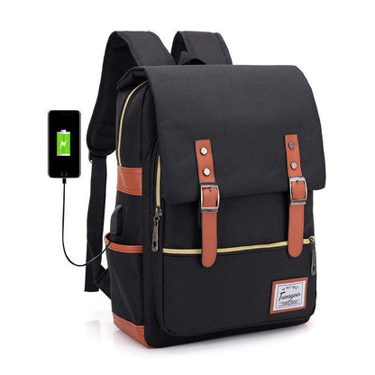 Classic Student Laptop Backpack with USB Charger Port