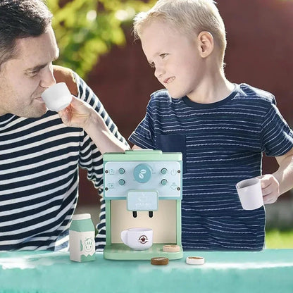 8Pcs Wooden Coffee Maker Toy Set, Kitchen Game Role Play, Safe for Ages 3+
