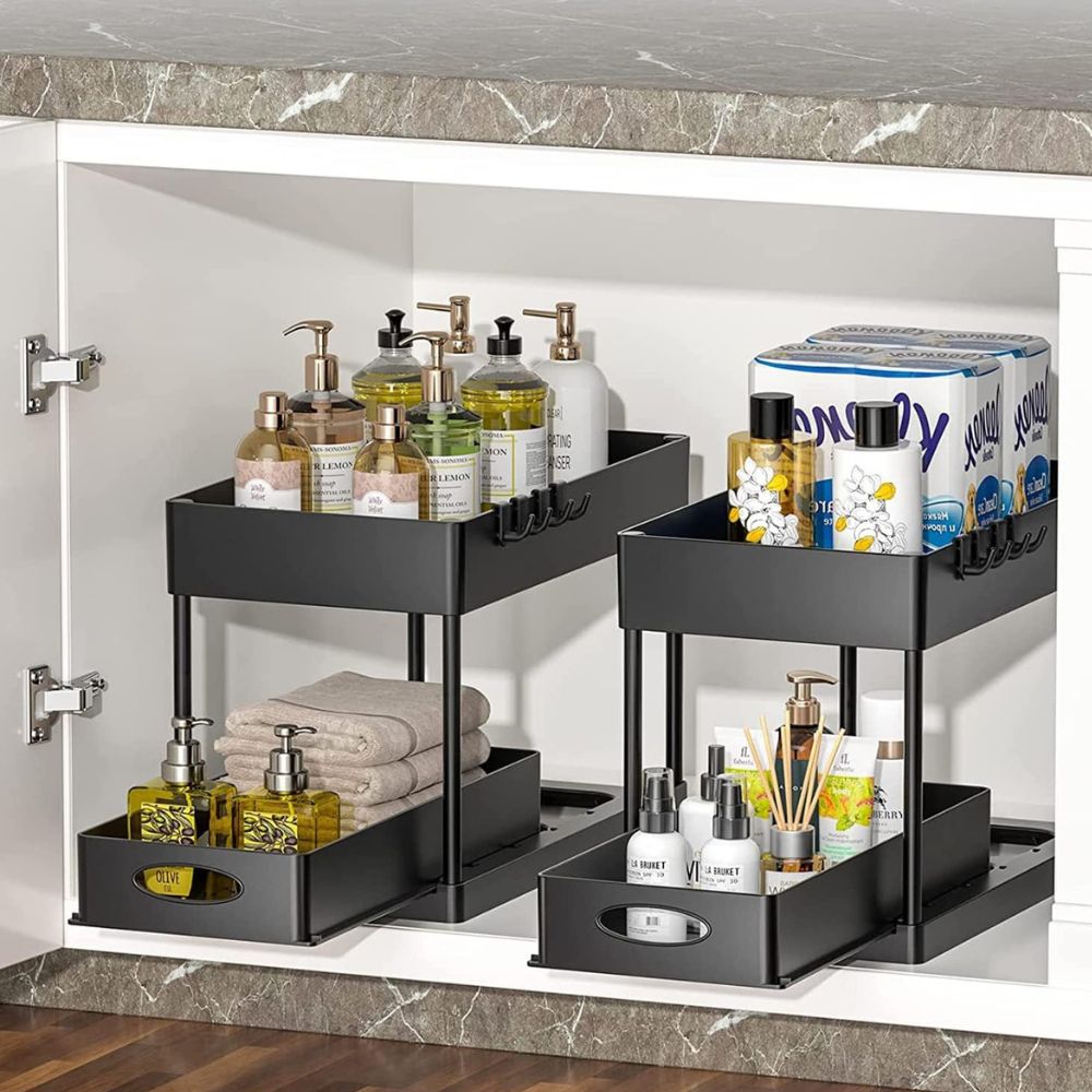 Space Saving 2 Level Slide Out Shelf Storage Rack
