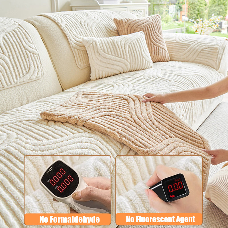 Soft Plush Couch Cover with Wave Pattern, Pet Friendly