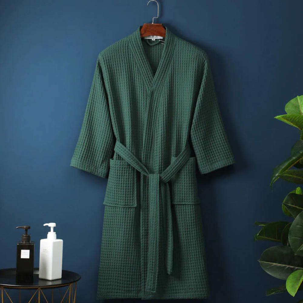 Soft Cotton Waffle Spa Robe with Classic V Neck