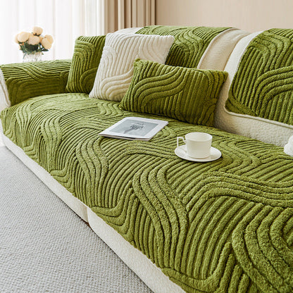 Soft Plush Couch Cover with Wave Pattern, Pet Friendly