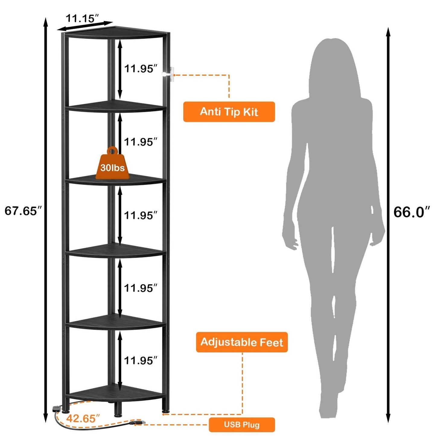 Space Saving 6 Shelf Corner Bookcase