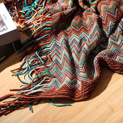 Vibrant Plaid Fringe Throw Blanket
