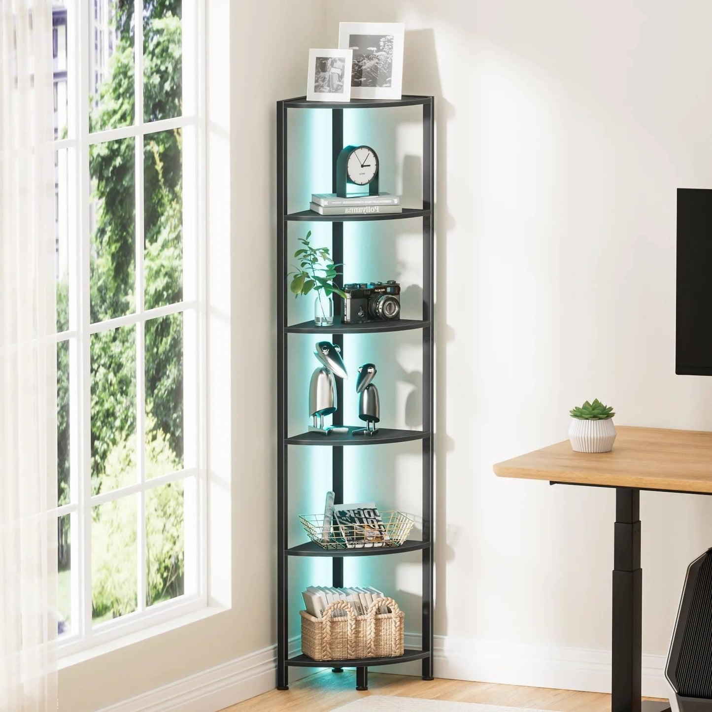 Space Saving 6 Shelf Corner Bookcase