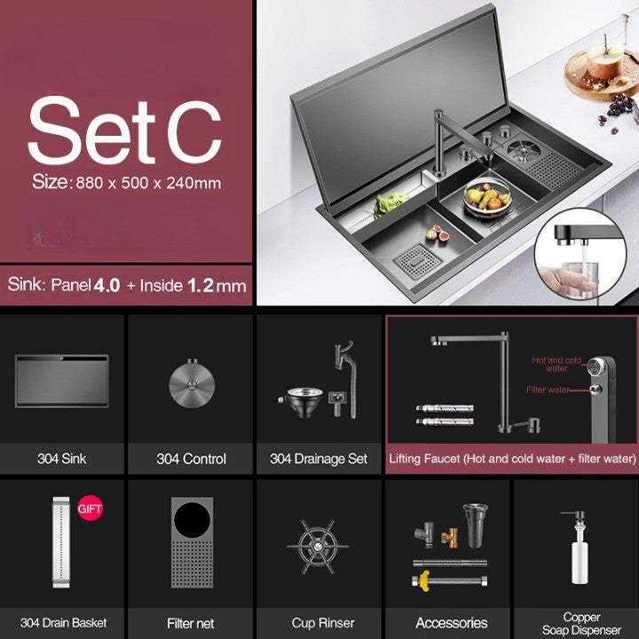 Space Saving Kitchen Sink Cup Rinser Black Flip Lid