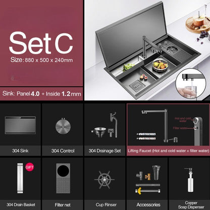 Space Saving Kitchen Sink Cup Rinser Black Flip Lid