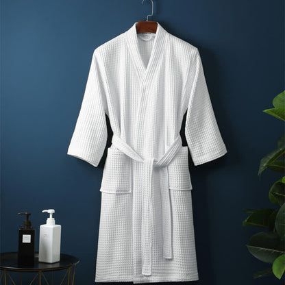 Soft Cotton Waffle Spa Robe with Classic V Neck