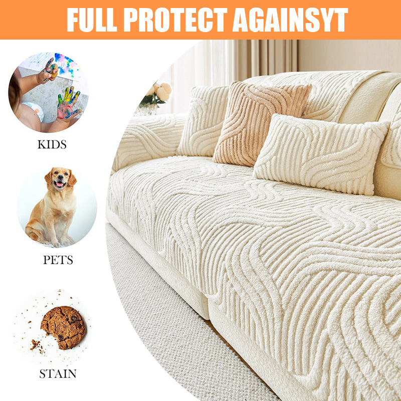 Soft Plush Couch Cover with Wave Pattern, Pet Friendly