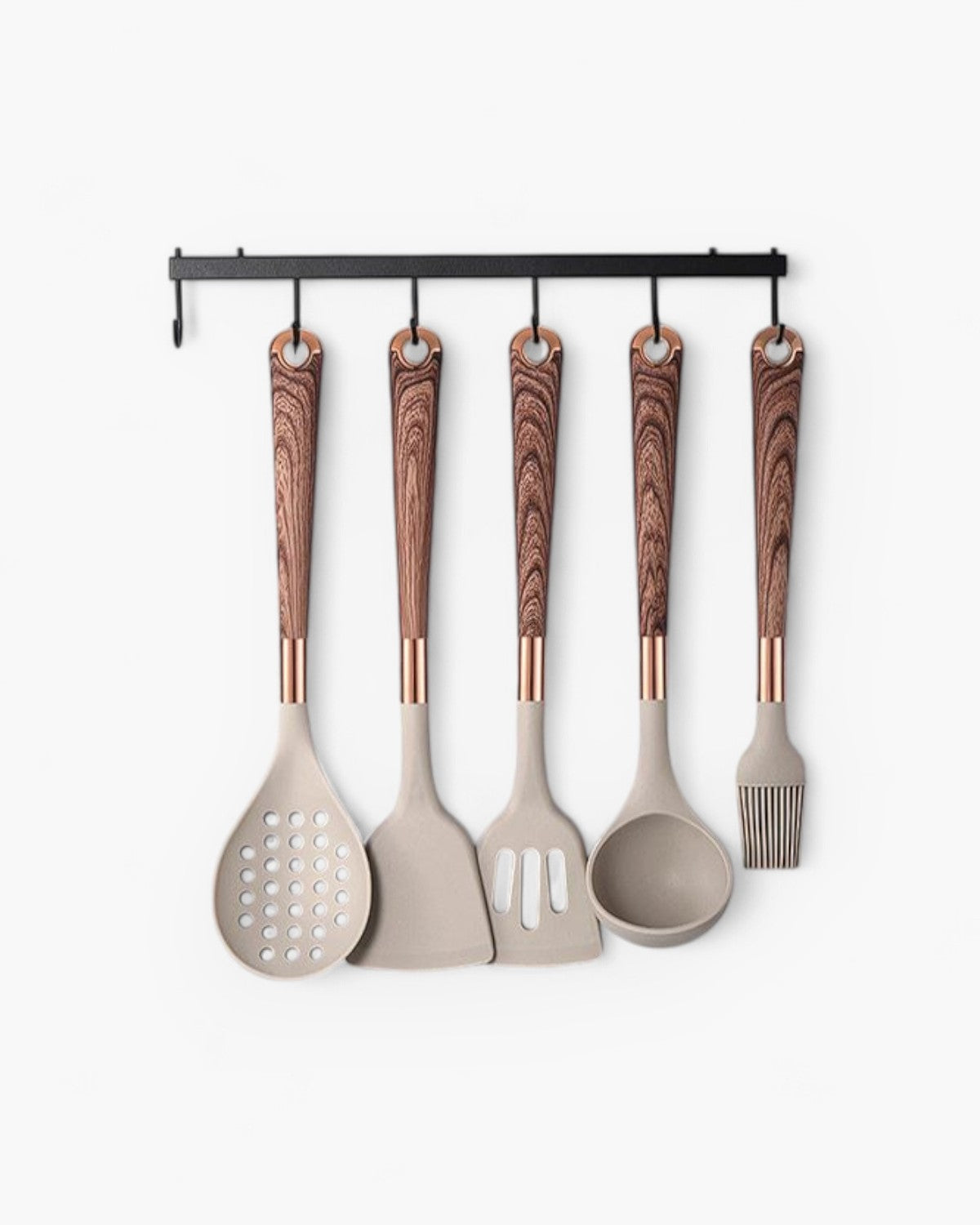 Premium 11-Piece Kitchen Utensil Set with Wooden Handles & Gold Trim - Pexav