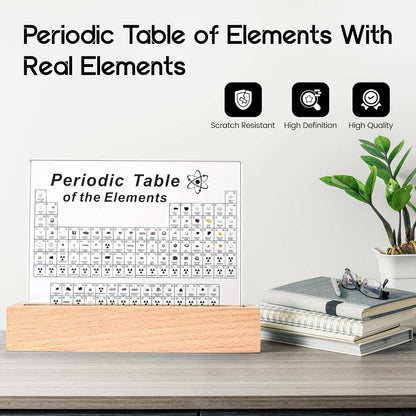 Acrylic Periodic Table Chemistry Display with Wooden Base, LED Light, and USB Power