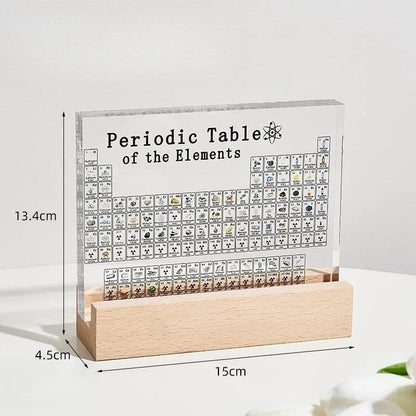 Acrylic Periodic Table Chemistry Display with Wooden Base, LED Light, and USB Power