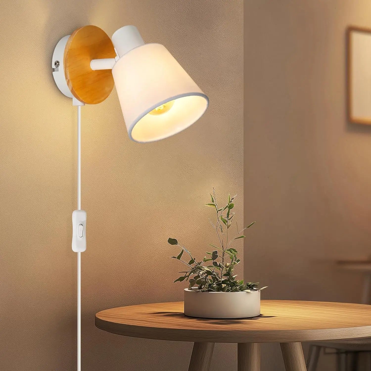 Flexible E14 Wall Lamp with Linen Shade and Cord Switch - Pexav