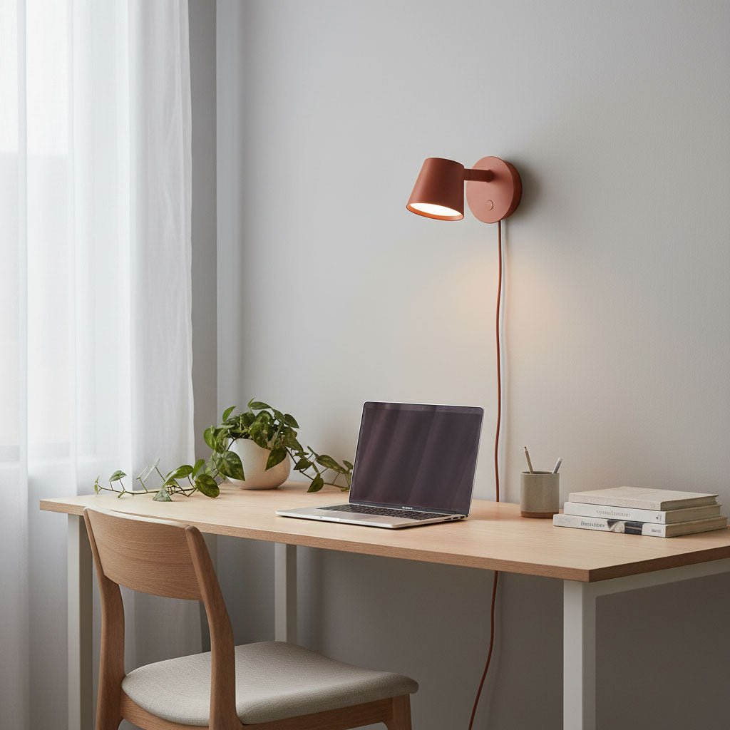 Adjustable Plug-In Wall Lamp with Integrated LED – Minimalist Wall Sconce Lighting for Indoor Use, Black, White, or Red 7