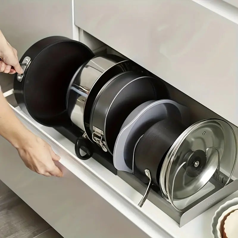 Adjustable Pots and Pans Organizer with Pot Lid Holder – Durable Metal Storage Solution for Efficient Kitchen Organization 1