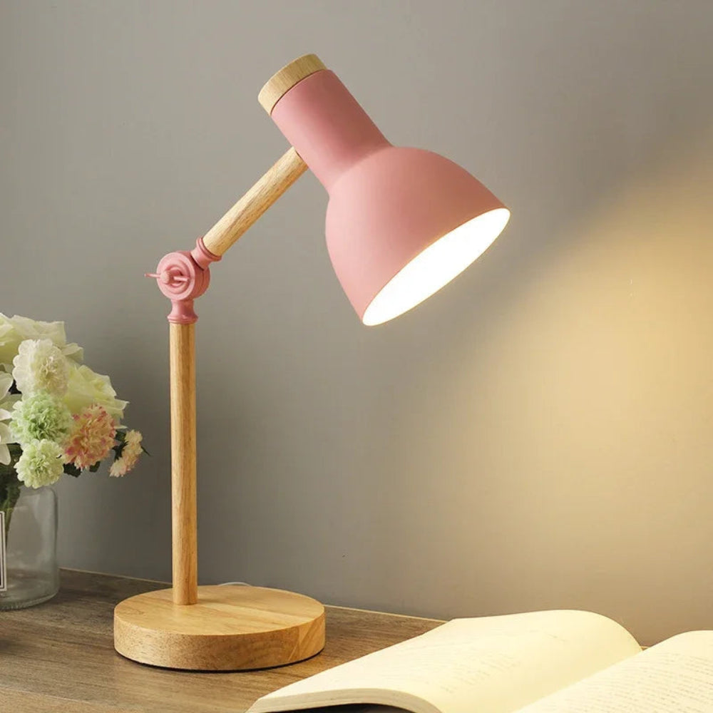 Adjustable Wooden Desk Lamp – Nordic Design, Compact Lighting for Home Office or Study, E27 Socket, Pastel Accents 1