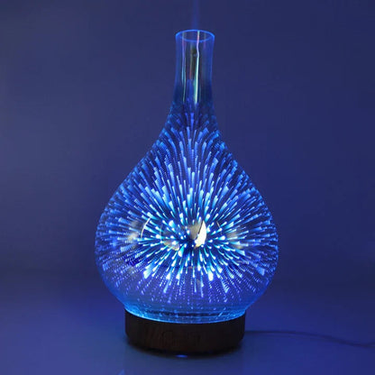 Decorative lamp with blue light effects on a dark background