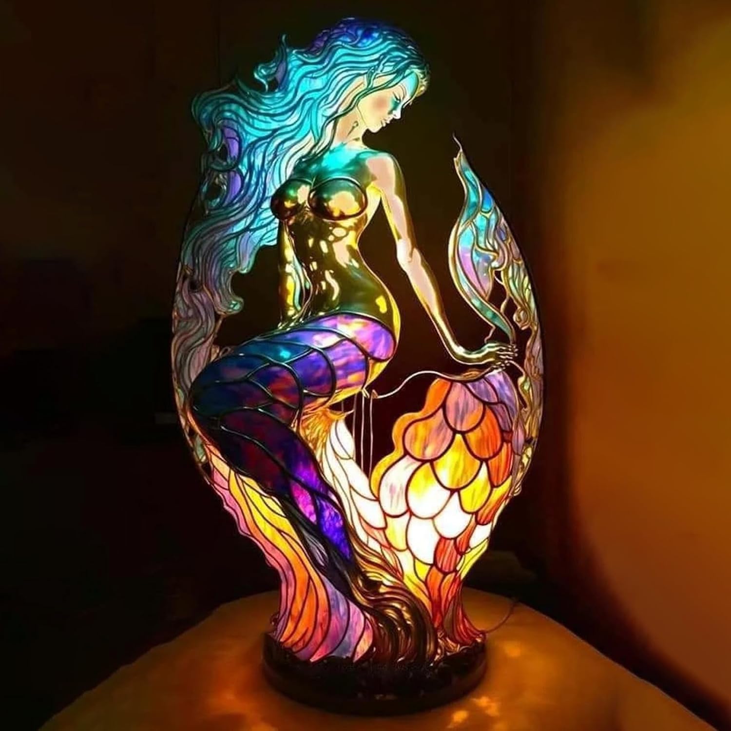 Artistic Resin Table Lamp with Vintage Design – Warm Ambient Light for Bedside or Living Room Decor 15