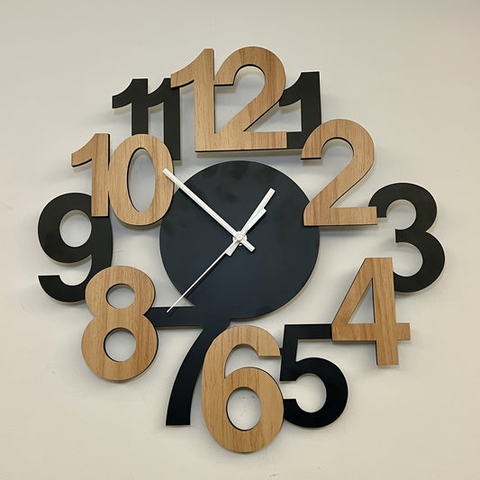 Large Number Silent Wall Clock in Black Wood Finish - Pexav