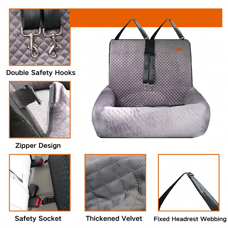 Pet Car Booster Seat with Dual Safety Belts