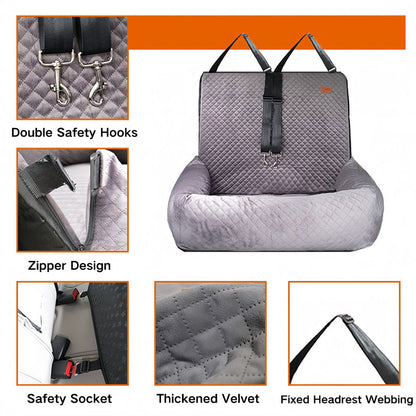 Pet Car Booster Seat with Dual Safety Belts