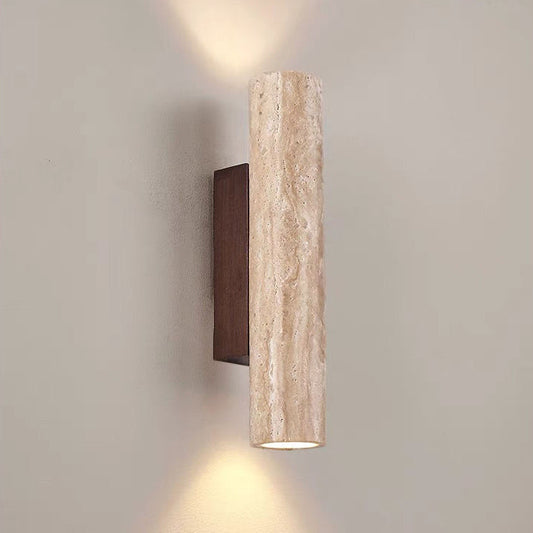 Warm Wood 2-Light Wall Sconce - Classic Cylinder Lamp - Pexav