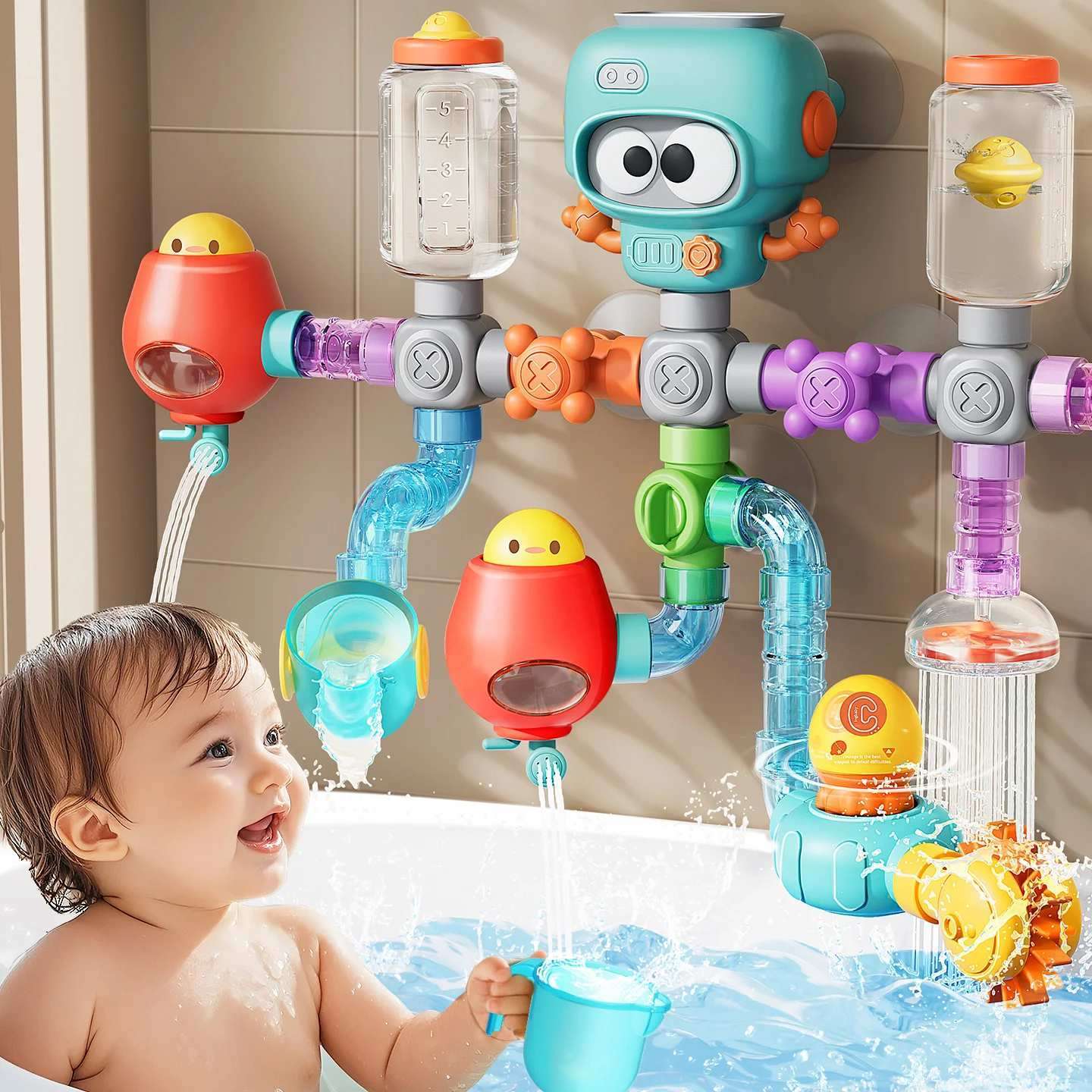 Fun Baby Bath Water Play Set with Suction Cups - Pexav