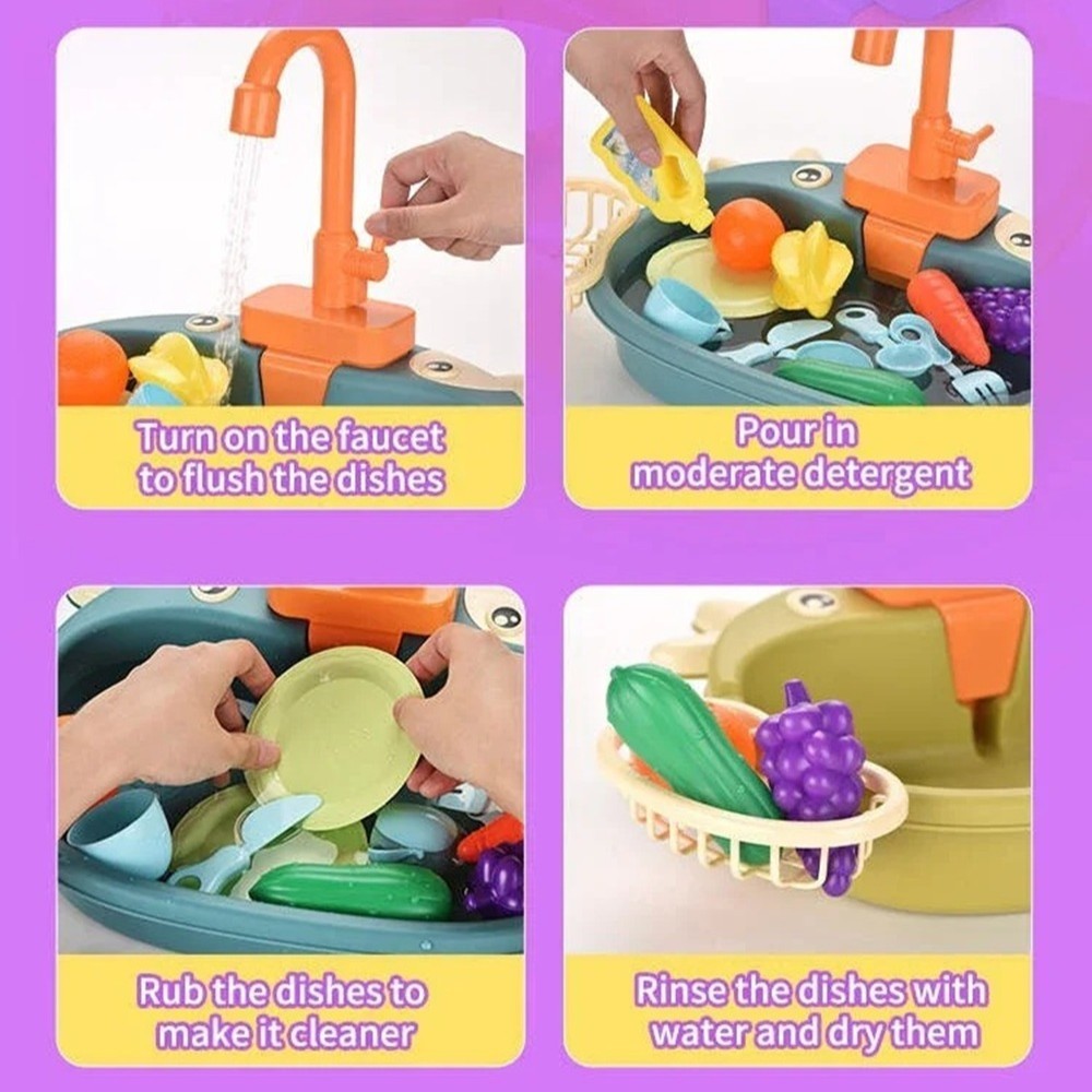 Battery Kitchen Sink Toy with Realistic Water Circulation, ABS plastic, Safe for Ages 3+