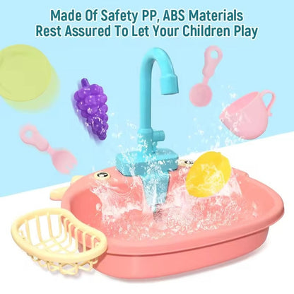 Battery Kitchen Sink Toy with Realistic Water Circulation, ABS plastic, Safe for Ages 3+