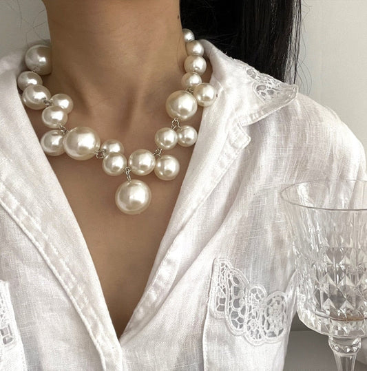 Classic Fake Pearl Pendant Necklace - Pexav