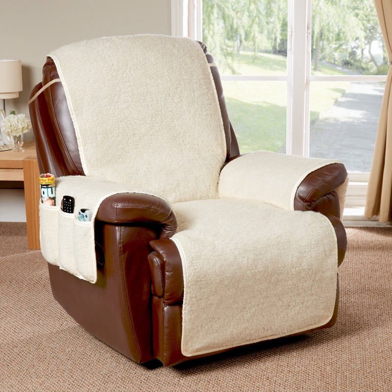 Comfortable Fleece Armchair Cover with 6 Pockets - Pexav