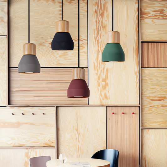 Stylish Kitchen Pendant Light with Wood and Concrete Details - Pexav