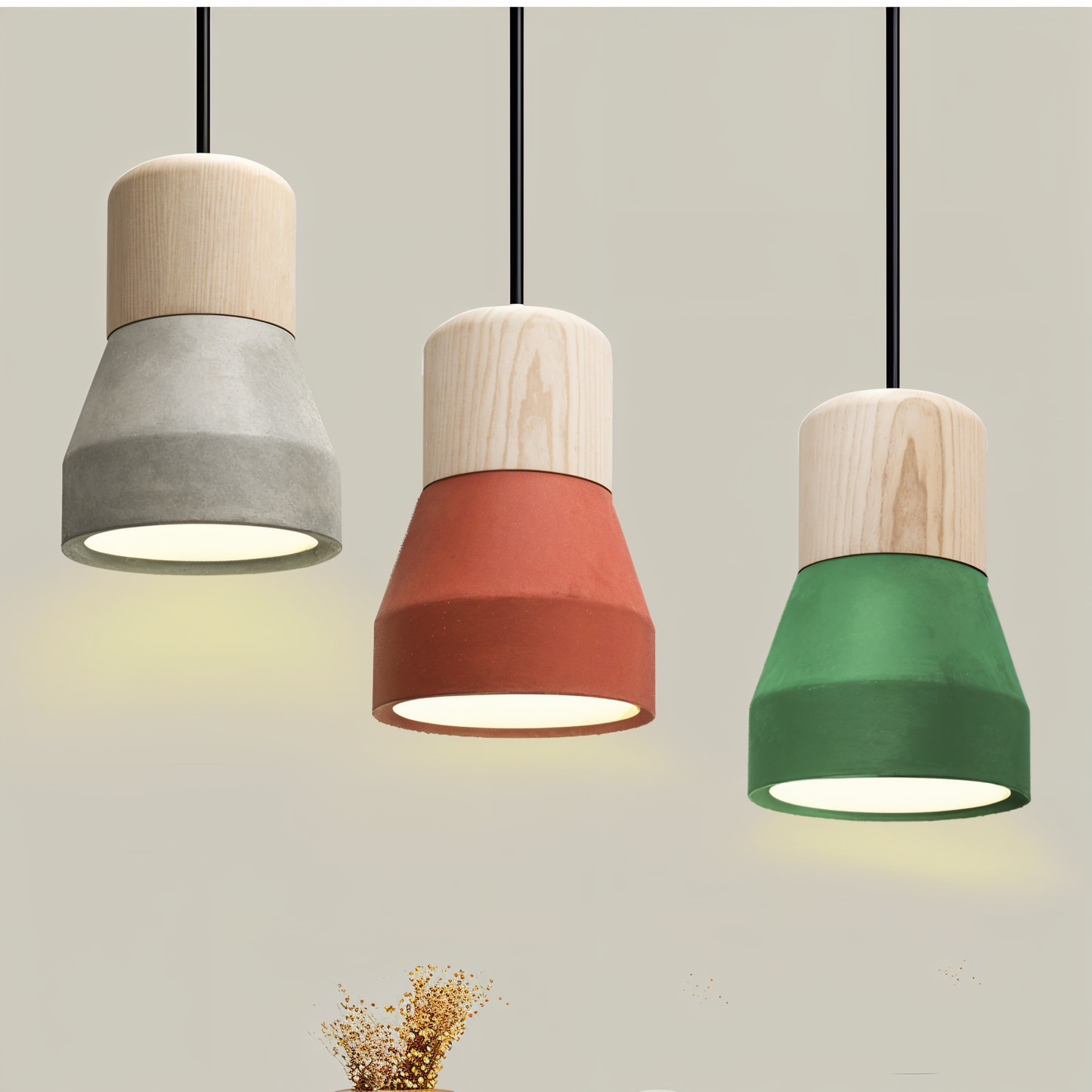 Black Pendant Light – Modern Adjustable Hanging Light with Concrete and Wooden Accents for Kitchen Pendant Lighting 1