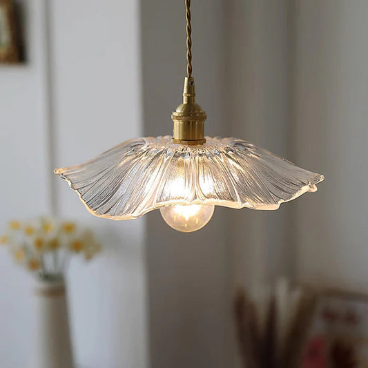Vintage Floral Glass Drop Pendant Light - Pexav