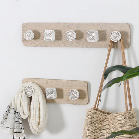 Rustic Wood Wall Hook with Key Rack - Pexav