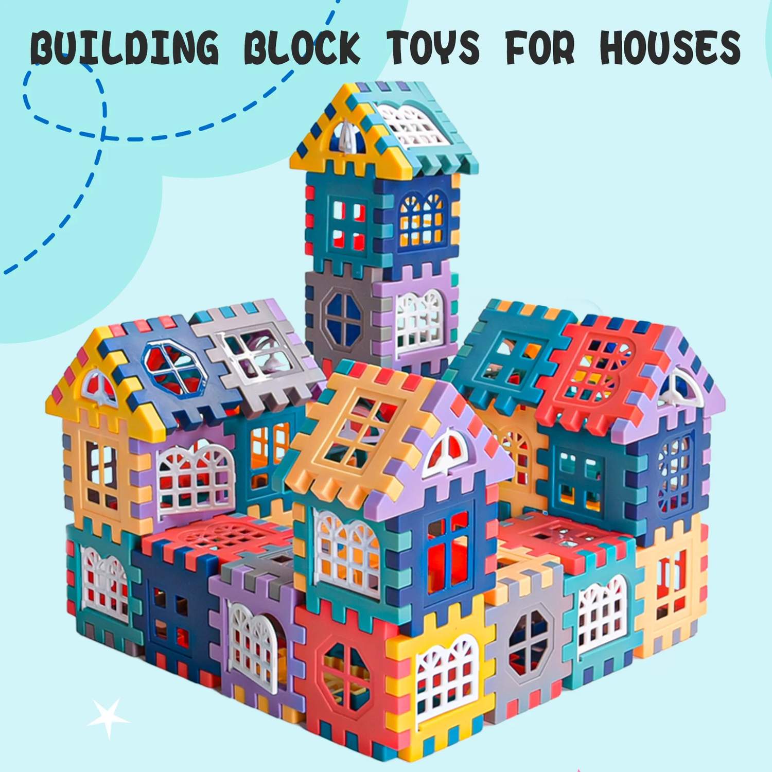 Building Block House with Plastic Block Assembly, Educational Construction Play, Without Batteries, Safe for Ages 3+
