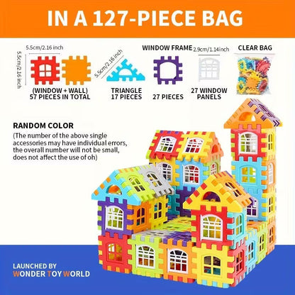 Building Block House with Plastic Block Assembly, Educational Construction Play, Without Batteries, Safe for Ages 3+