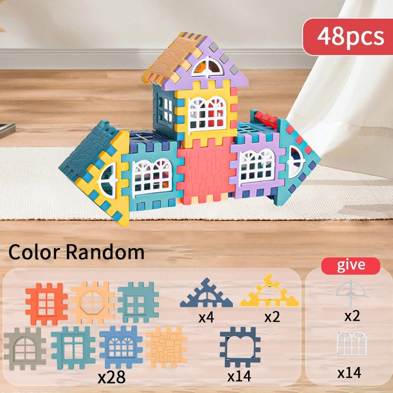 Building Block House with Plastic Block Assembly, Educational Construction Play, Without Batteries, Safe for Ages 3+