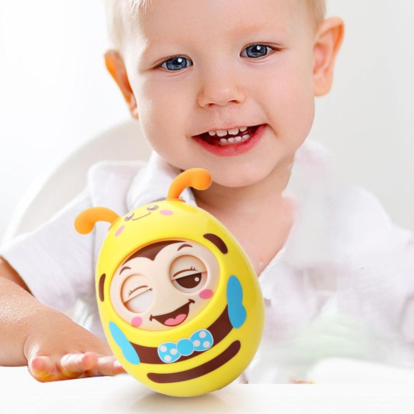 Cartoon Bee Tumbler Toy – Wobbling Baby Toy for Hand-Eye Coordination