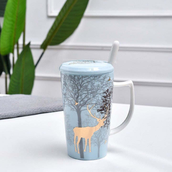 Porcelain Reindeer Travel Coffee Mug Set