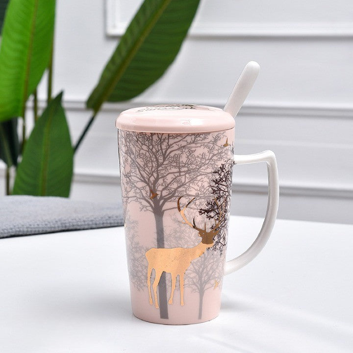 Porcelain Reindeer Travel Coffee Mug Set