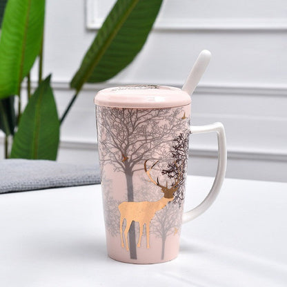 Porcelain Reindeer Travel Coffee Mug Set