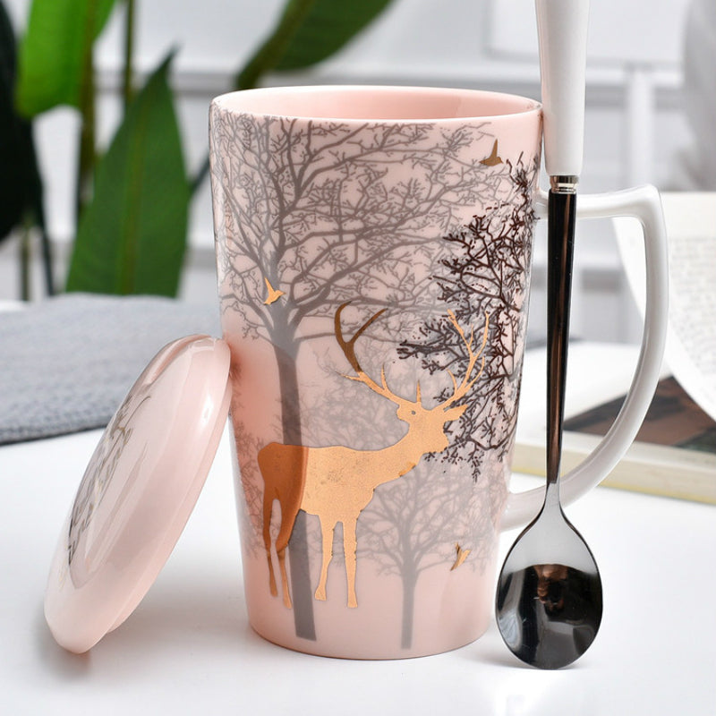Porcelain Reindeer Travel Coffee Mug Set - Pexav